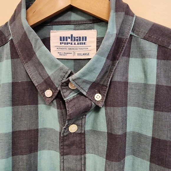 Urban Pipeline Shirt Men 2XL Teal Plaid Short Sleeve - Picture 4 of 13